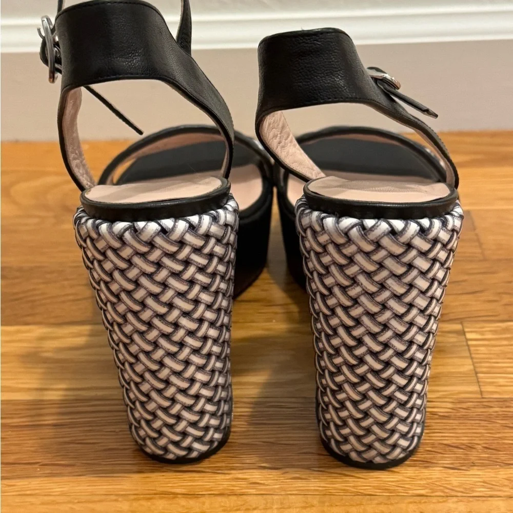 STUART WEITZMAN Black Holiday Pipe Open Toe Platform Wedge Size 7.5 7 1/2‎ Shoes